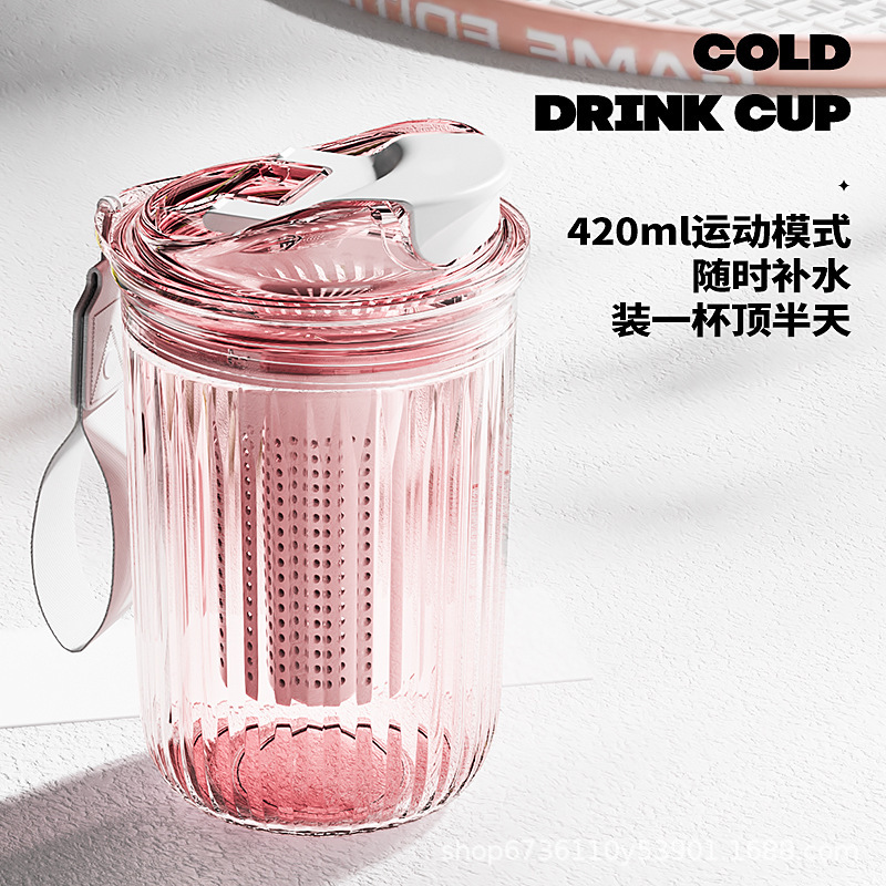 Portable double-drinking cup, plastic, high appearance level, portable water cup, office cup, direct drinking cup, coffee gift cup Specification image