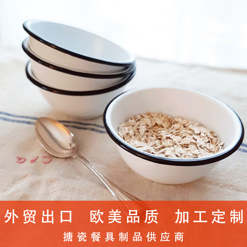 OEM customized color rolled edge decal student dormitory instant noodle wonder, enamel bowl, metal enamel carbon steel rice bowl Specification image