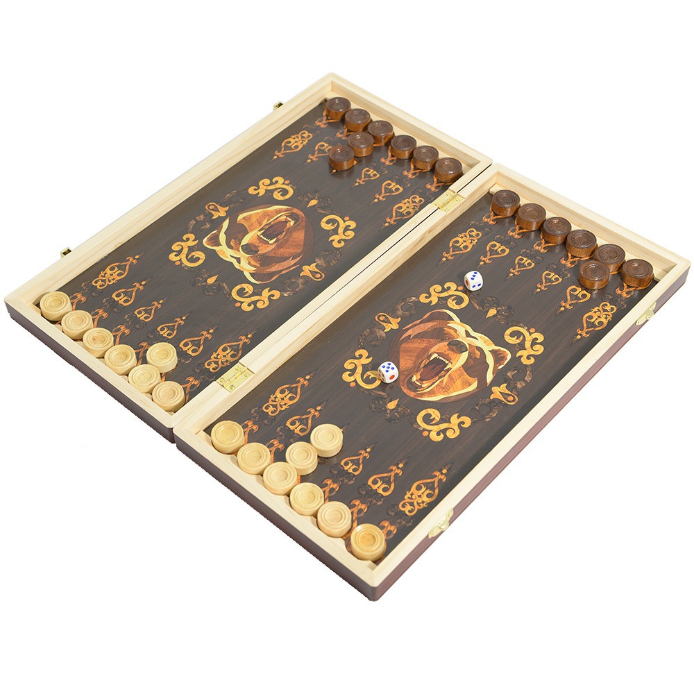 Backgammon, animal bear, board game, chess and card toys, entertainment party, multi-person wooden, foldable and portable, multiple sizes Item Picture