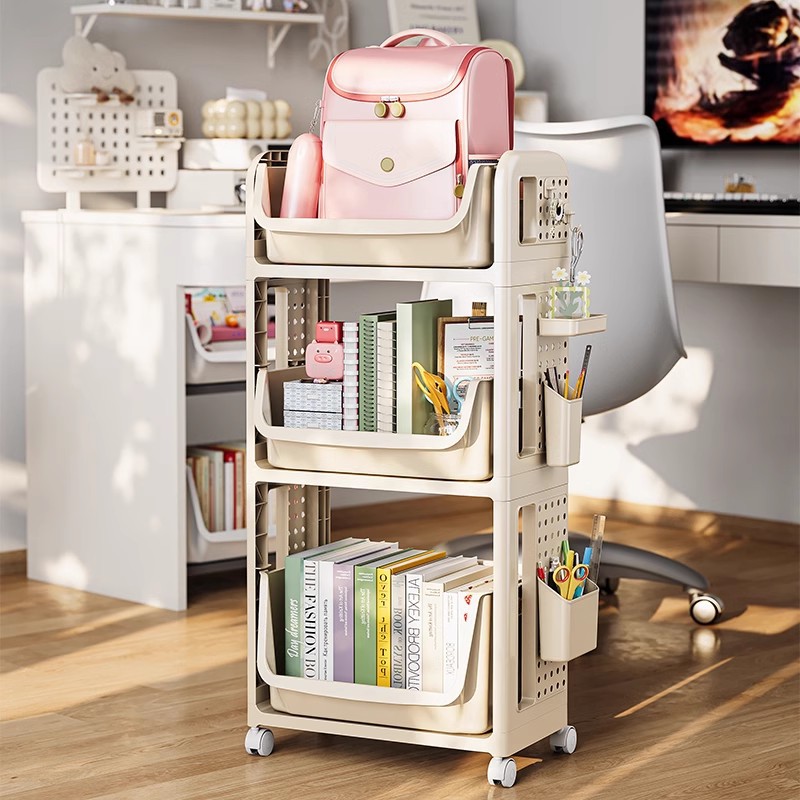 Schoolbag storage rack, mobile book storage wonder, small trolley, multi-layered under the table, home schoolbag storage rack Application Scenario