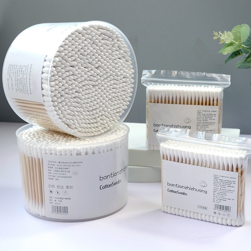 Wholesale boxed cotton swabs for ear cleaning and makeup. Disposable double-headed cotton swabs and cleaning cotton balls for hygienic makeup