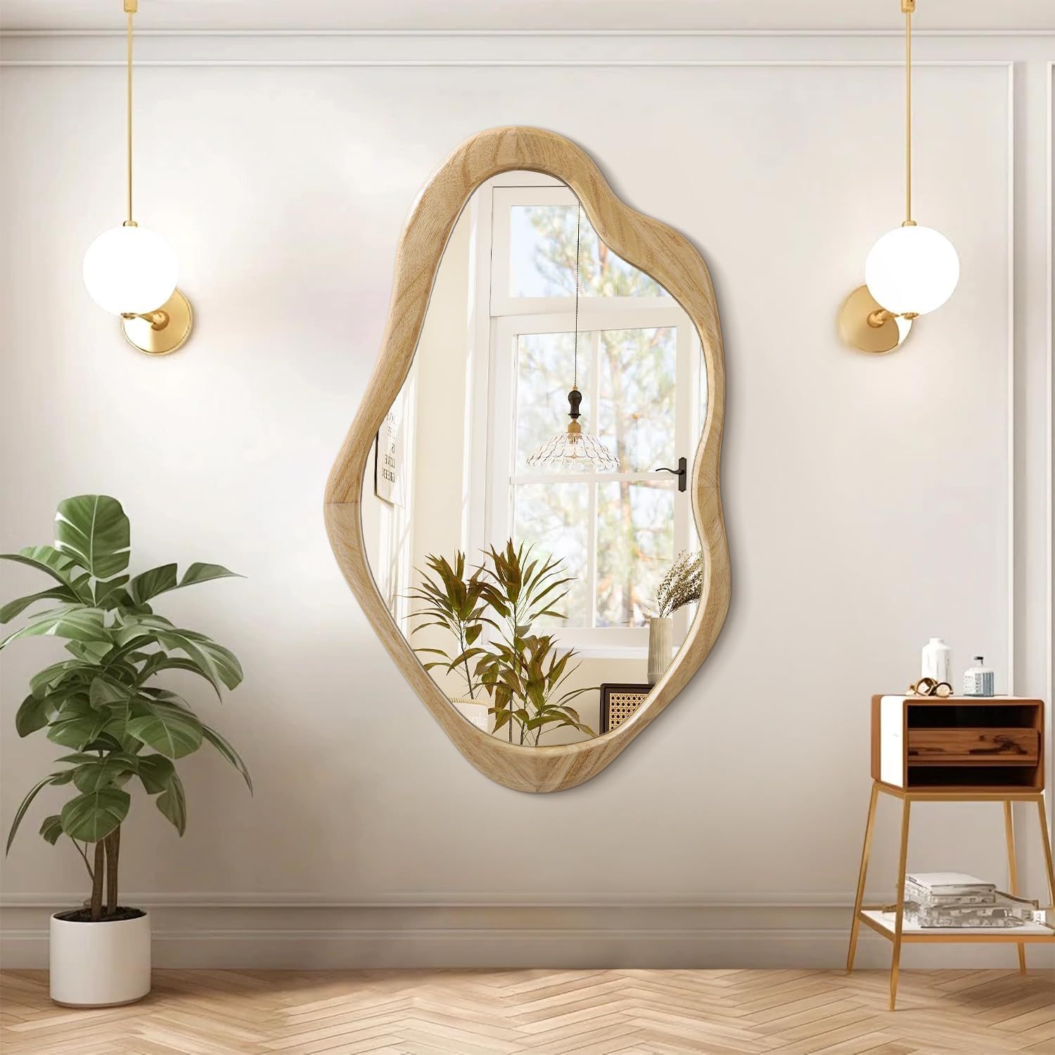 钢化镜中古风全实木异形镜壁挂式穿衣镜挂墙玄关装饰镜镜子全身镜产品图