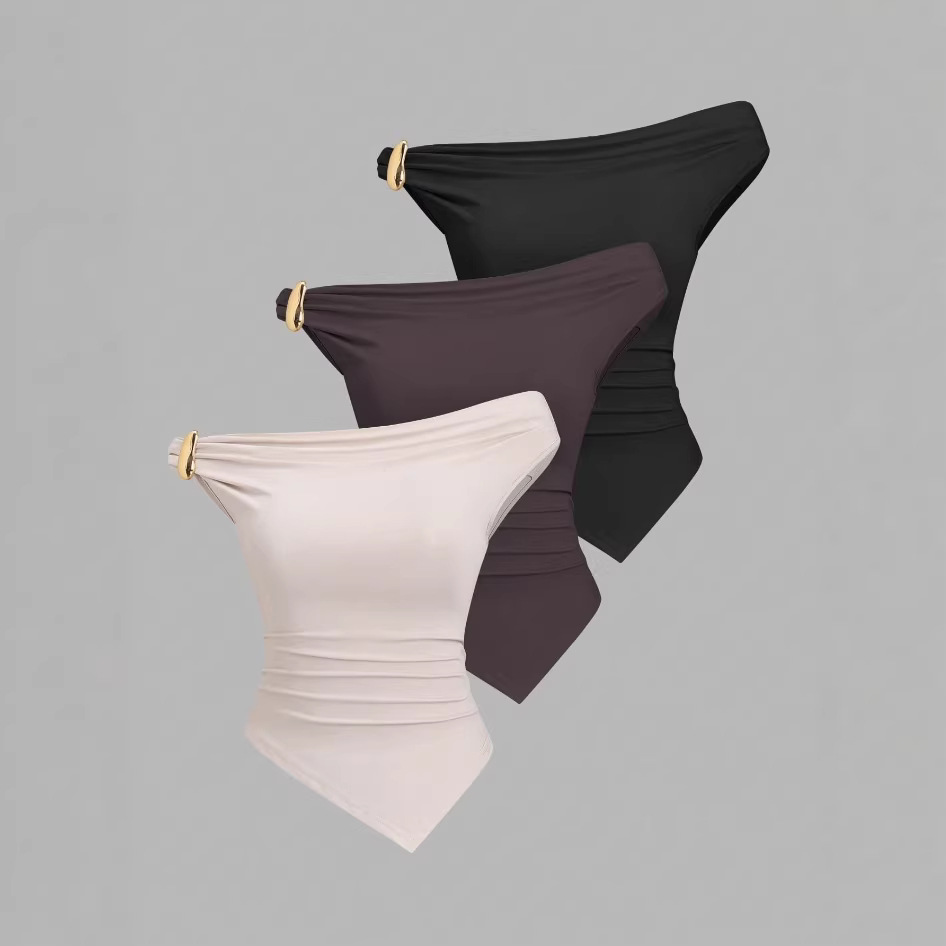 2025 New retro solid color simple and fashionable short-sleeved T-shirt slimming short top Application Scenario