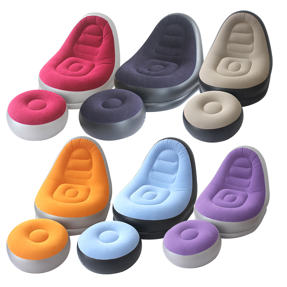 Foldable inflatable sofa chair with footrests and flocking, outdoor portable inflatable sofa, home lazy lounge chair sofa Item Picture