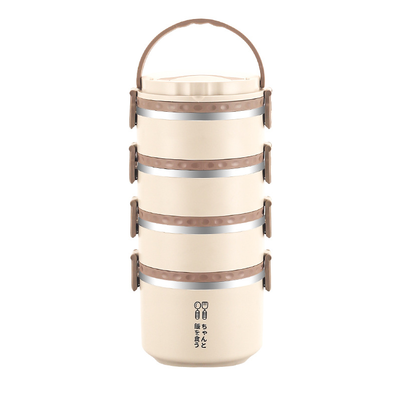 304不锈钢饭盒 密封防漏上班族饭盒便当盒圆形双三层保温桶礼品白底实物图