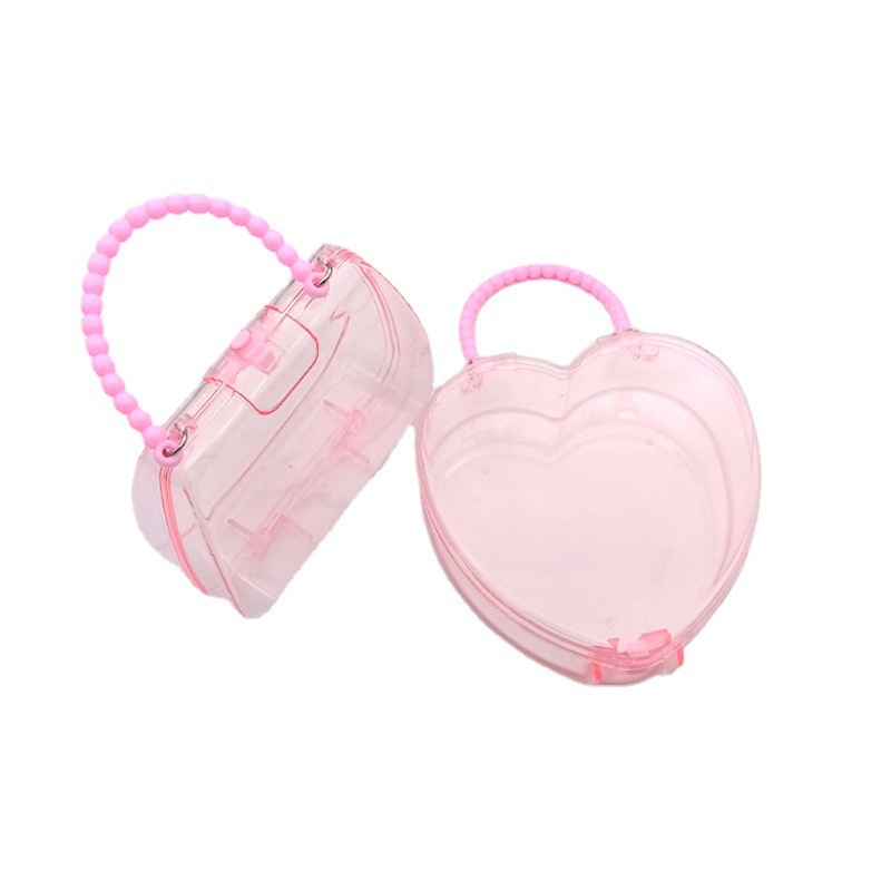 儿童DIY手工塑料透明收纳盒手提盒可爱卡通亚克力玩具盒化妆盒白底实物图