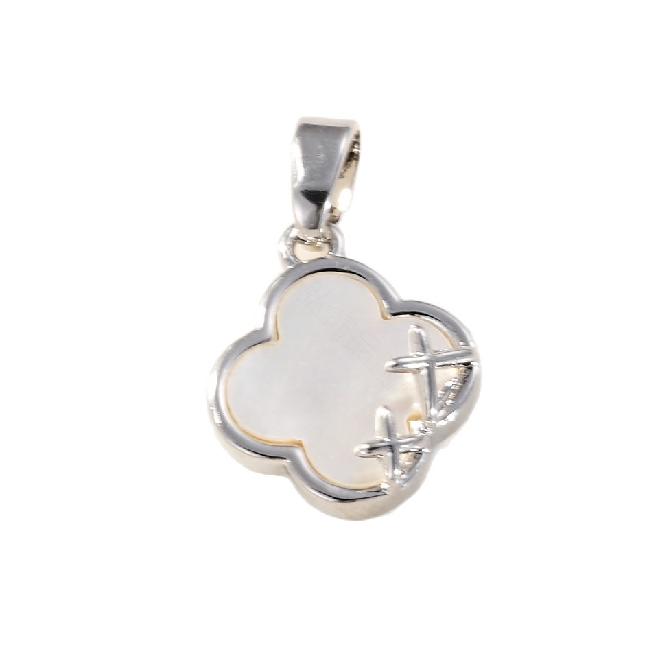 18k copper plated with real gold and inlaid with white shell four-leaf clover pendant, color retention and high-end style, DIY jewelry and necklace clasp Item Picture