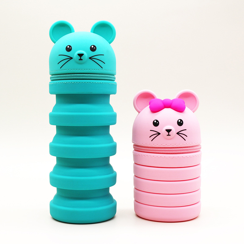 The straight silicone pen holder is simple and cute. It is a large-capacity cartoon stationery box for students. The pen case can be retracted and customized Specification image