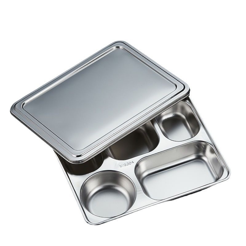 304 Stainless steel fast food plates specially designed for Indonesian schools, with deepened LIDS and stainless steel compartments for restaurants Item Picture