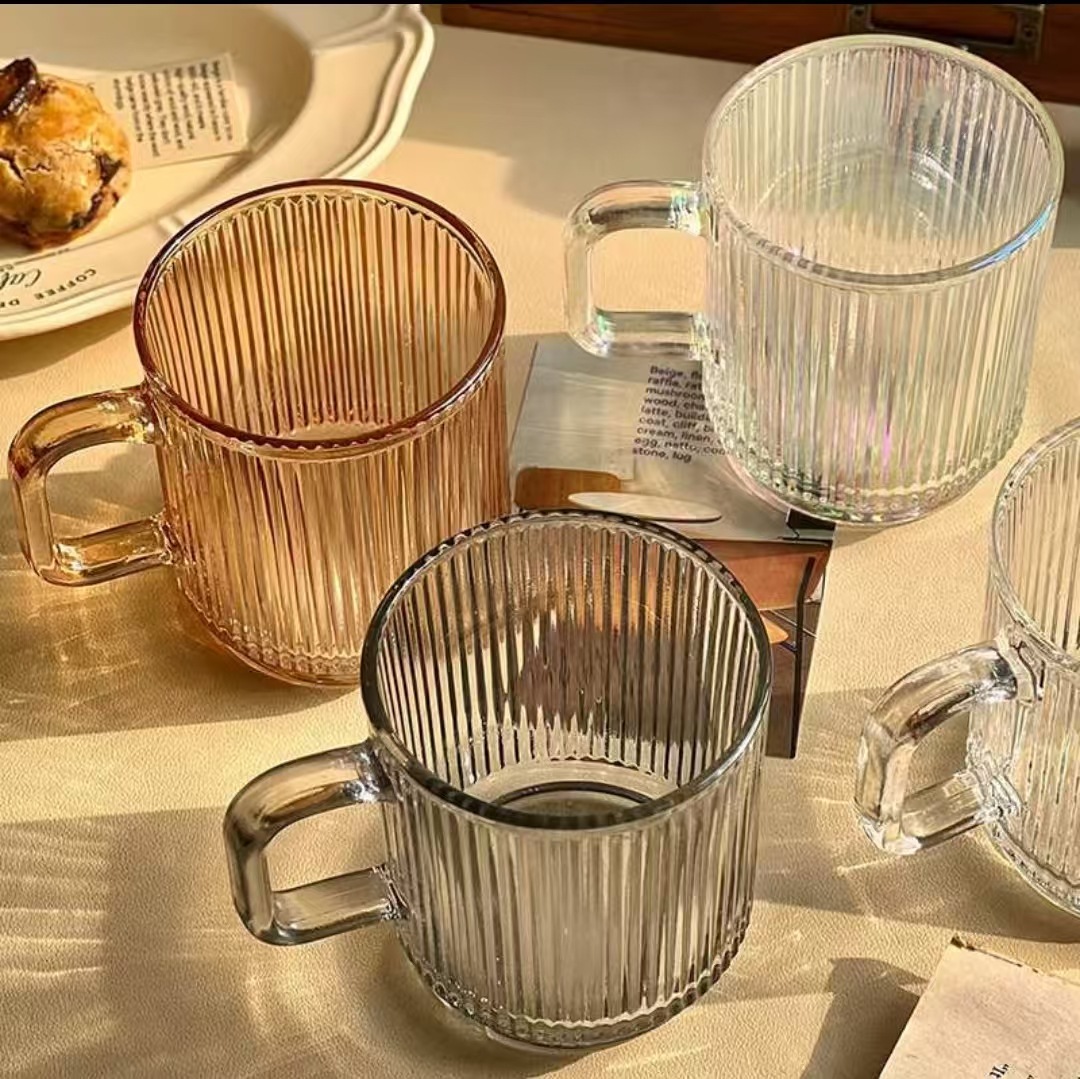 ins striped glass cups with handles, household beverage cups, high appearance level mugs, high-end coffee Application Scenario
