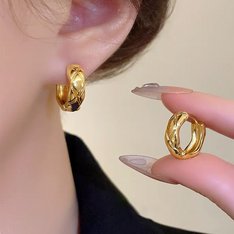 玫瑰刘亦菲同款耳环小香风菱格耳圈轻奢高级感爆款羽毛麦穗耳饰女产品图