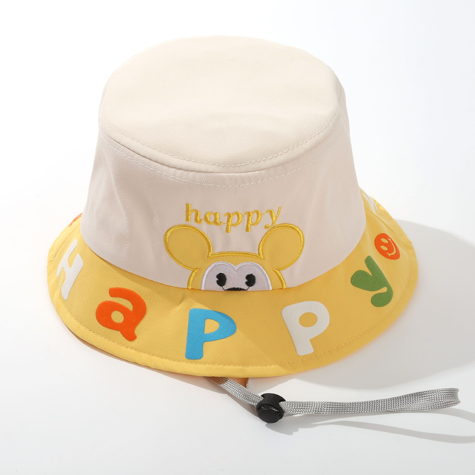 New children's hats, cute cartoon animal windproof rope fisherman hats for spring and autumn, versatile basin hats for boys and girls to shade the sun Item Picture