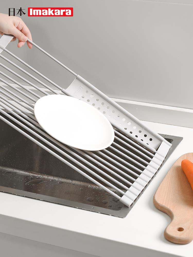imakara kitchen sink draining rack, foldable silicone for holding dishes, plates and large anti-slip sink storage rack Application Scenario
