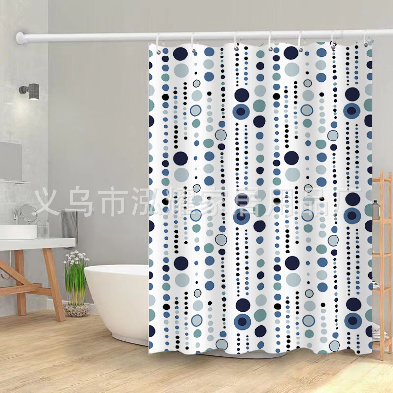 跨境货源涤纶浴帘防水几何图形沐浴帘圆点卫生间隔断挂帘厂家批发