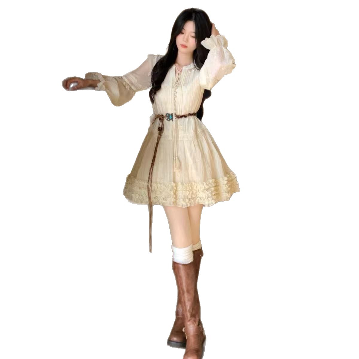 女装/国风服装/裙子/连衣裙/大码女装连衣裙白底实物图