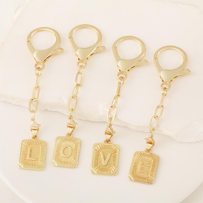 跨境字母嘻哈项链铜镀18k金方牌26英文字母吊坠钥匙扣包包挂饰