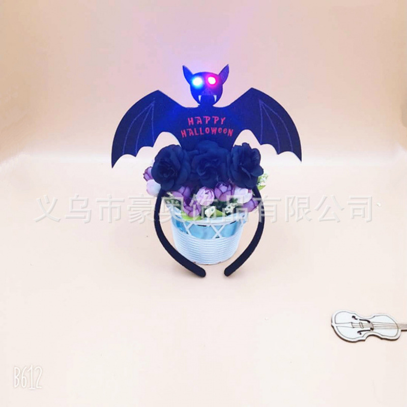 万圣节新款头箍发光蝙蝠舞台表演用品鬼节派对头饰闪光万圣节道具细节图
