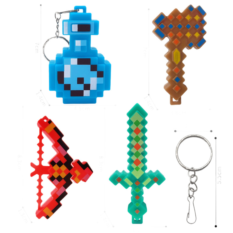 "Square World Luminous Weapon keychain, creative pixel art weapon block-shaped pendant, creative small gift. Item Picture