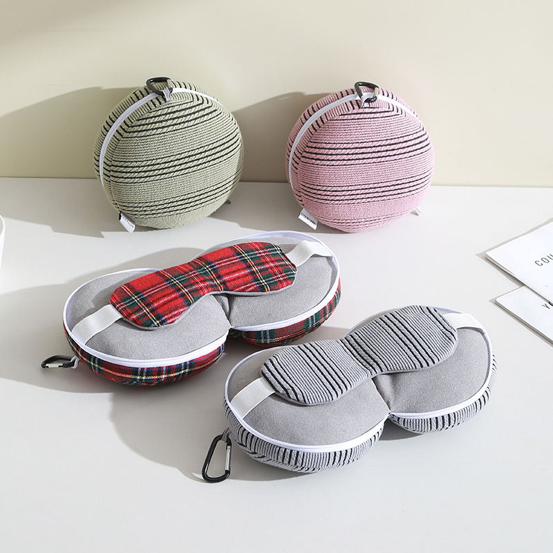 眼罩护颈枕二合一便携枕头多用U型枕飞机旅行遮光午休枕暗纹格子产品图