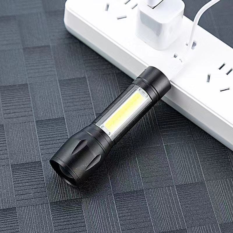 带COB侧灯USB充电迷你小手电筒可做台灯户外便携聚光铝合金小手电产品图