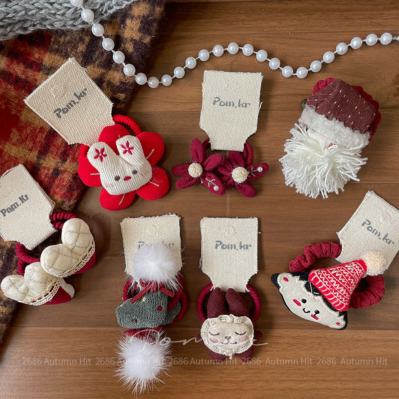 Nueva versión coreano tela hecho a mano cartoon hair loop rojo atado niños oso de alta elasticidad cola de caballo cuerda de cabeza bola hair loop rojo atado peluche moe chunky hair loop conejo oso amor forma bola de pelo decoración chica todos los días adorable tocados details Picture