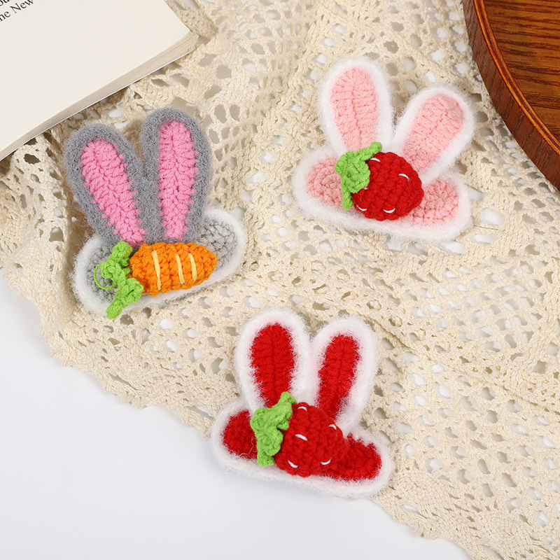 Japonés y coreano lindo orejas de conejo haircard acabado DIY hecho a mano tejido peluche dulce chica accesorios de pelo BB clip accesorios Specification image