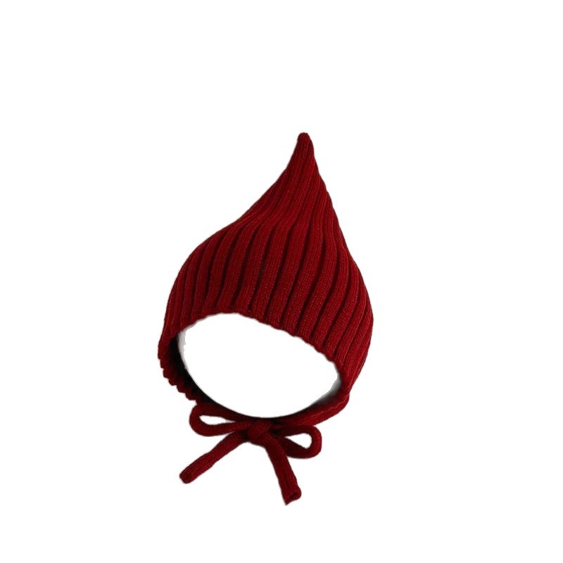 宝宝套头帽外出可爱超萌针织帽儿童百搭毛线尖尖帽婴儿保暖护耳帽白底实物图