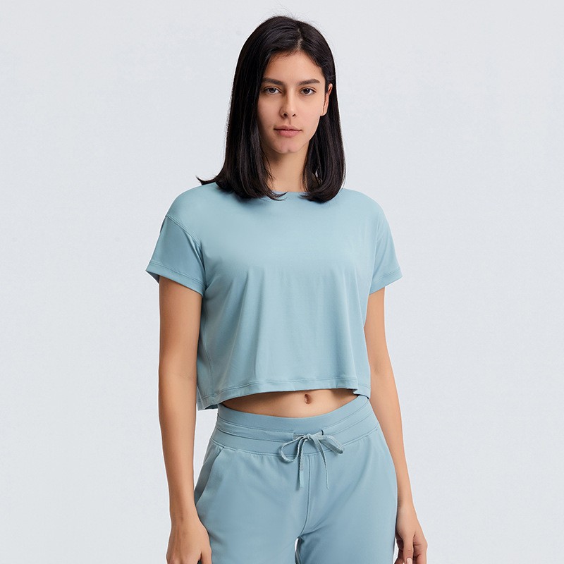 Spring and Summer crop top, loose yoga wear, short running, training and fitness short-sleeved DS071 full figure