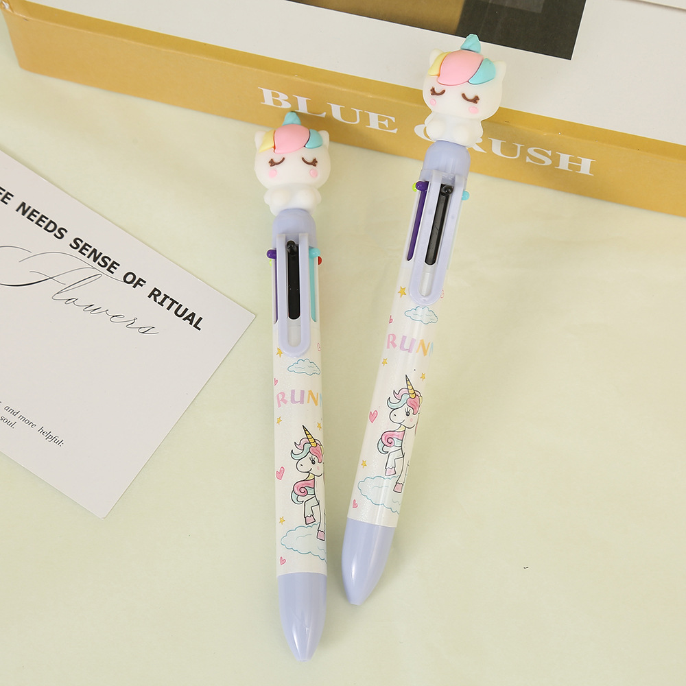 Cartoon cute little horse six-color ballpoint pen with high appearance level, available for wholesale of hand-drawn pens, student advertising signature pens Specification image