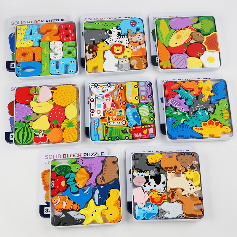 跨境儿童木制立体六边形拼图动物交通拼板积木早教益智启蒙玩具细节图