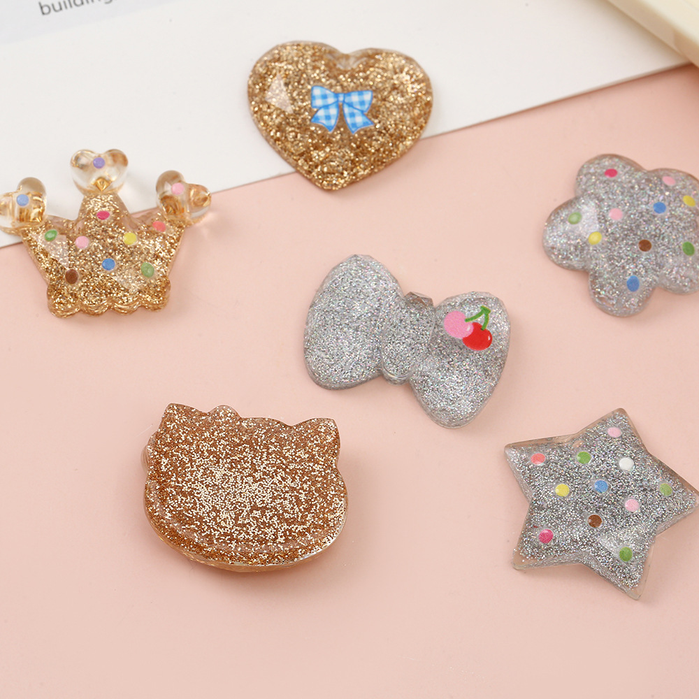 New cartoon glitter epoxy resin AB glue accessories, little cat five-pointed star patch, DIY phone case, hair accessory, headband material details Picture