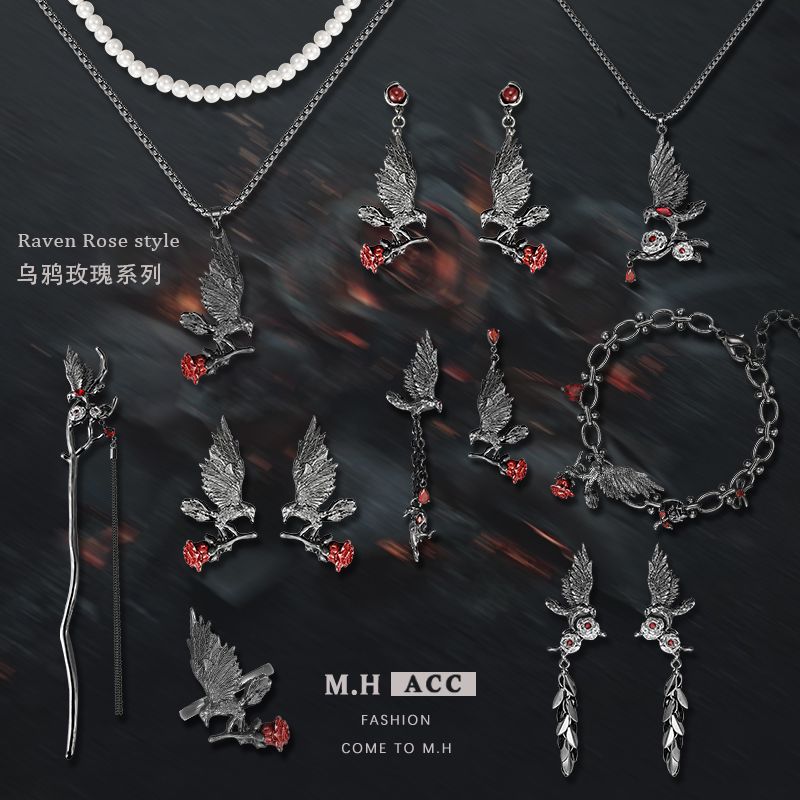 The 2025 new original design dark red zircon Raven rose earrings exude a sense of light luxury and sophistication, a niche earpiece