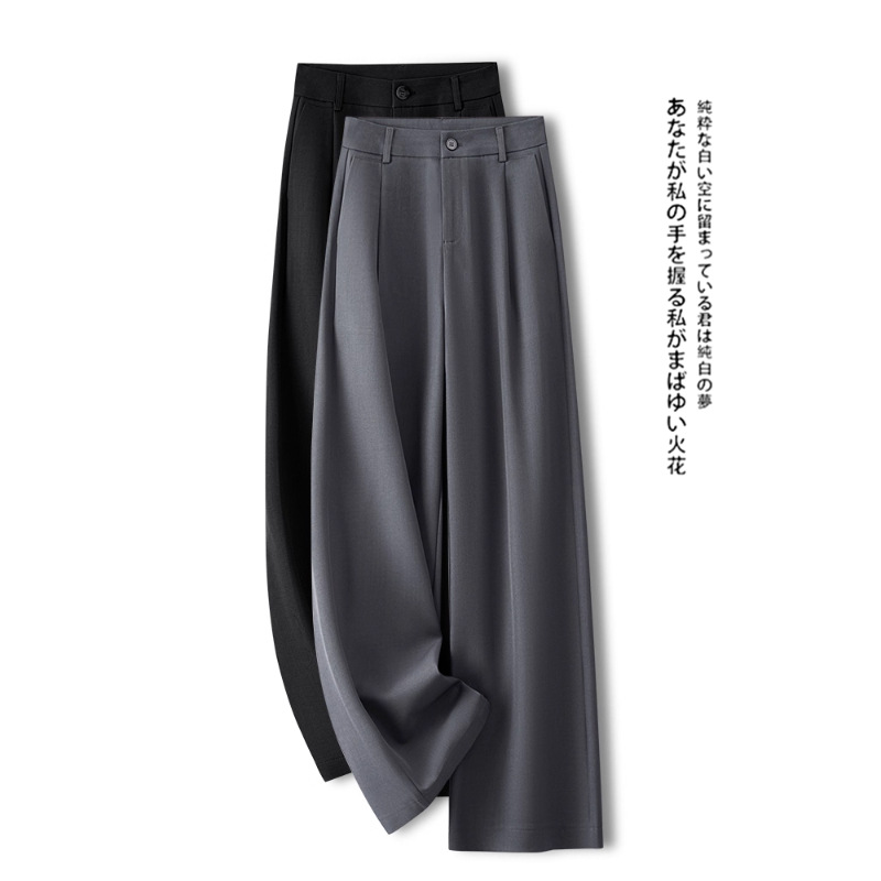 灰色阔腿裤女春秋季2025新款高腰显瘦垂感宽松小个子西装直筒长裤