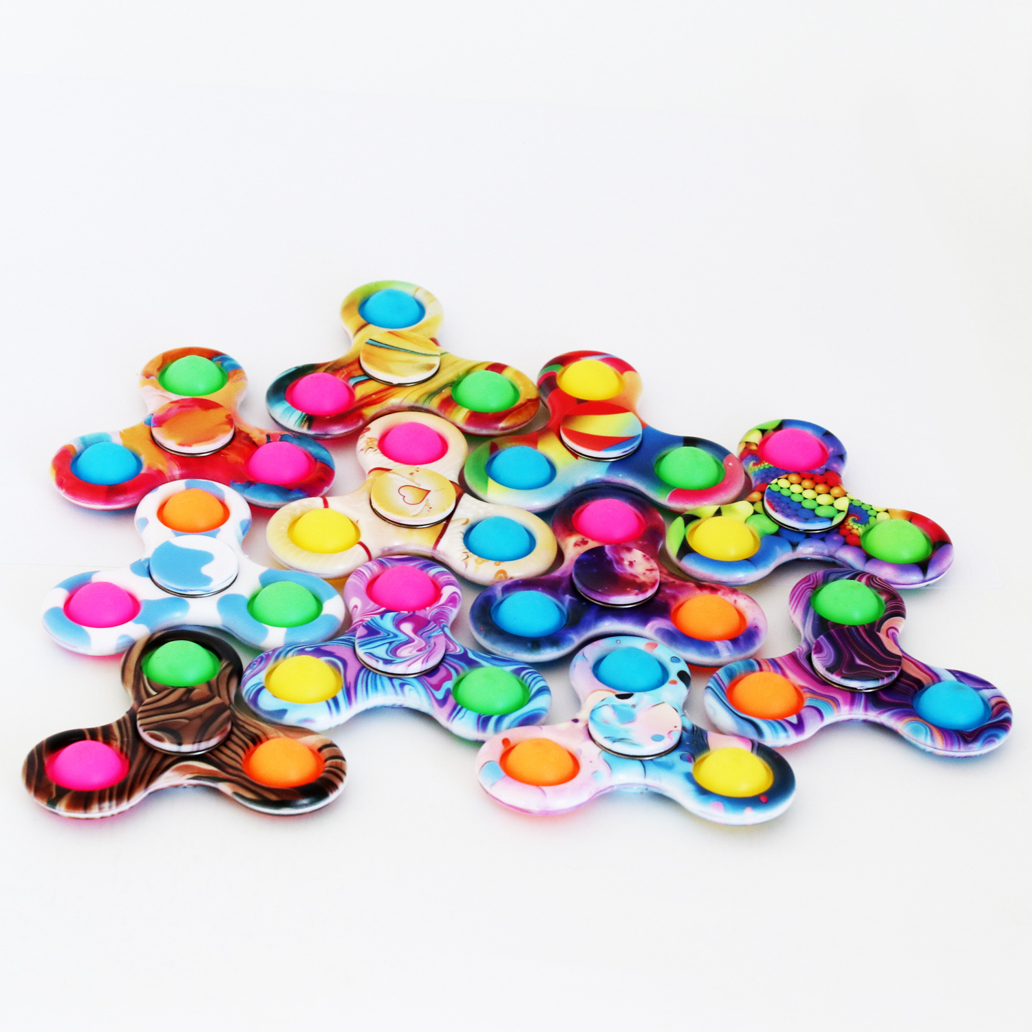 欧美彩色印花手指陀螺三叶花瓣指尖陀螺玩具减压儿童潮流解压螺旋细节图