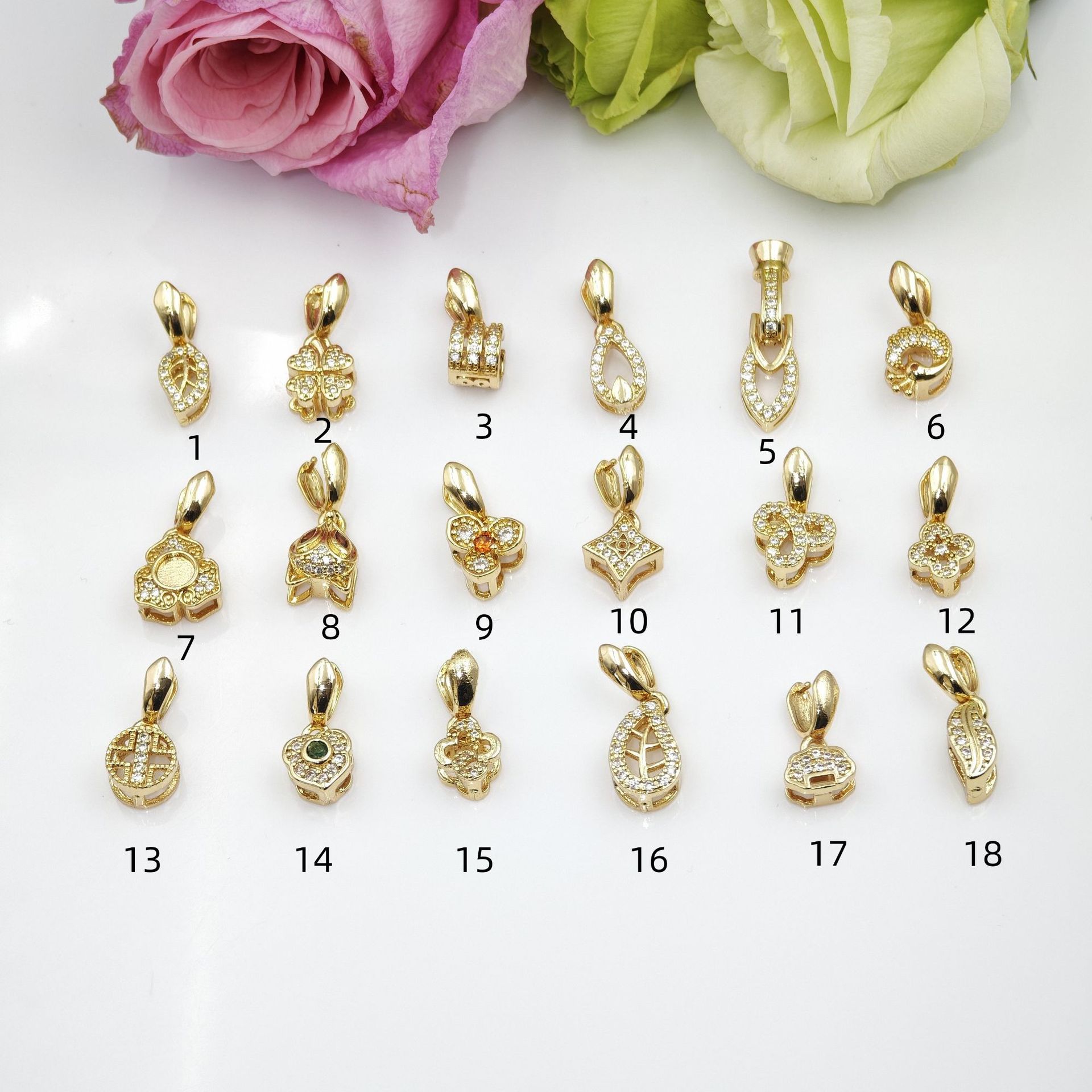 18k gold-plated micro-inlaid zircon diamond sunflower seed pendant, pendant head, jade clip, pendant head, diy jewelry accessory, jade clip, button