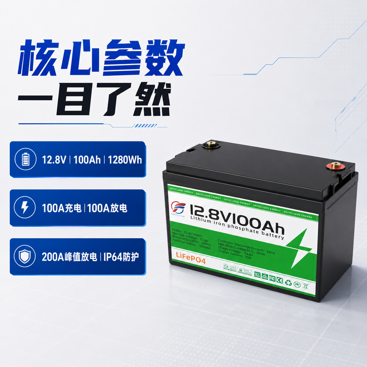 12V lithium battery 12V100AH, RV outdoor lithium iron phosphate energy storage battery pack in stock details Picture