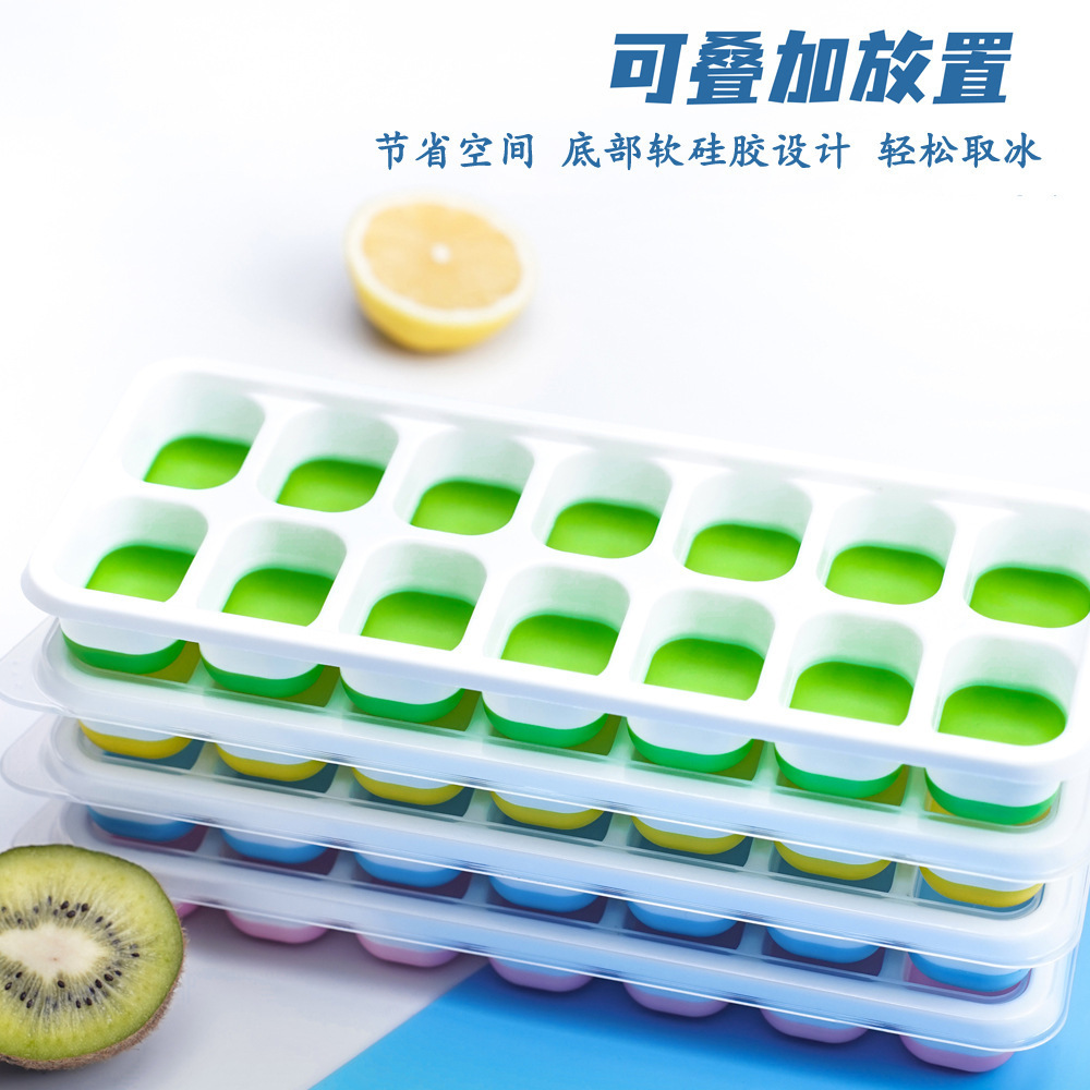 14-grid square ice cube mold with lid, silicone ice cube tray, soft bottom, easy to demold, homemade ice cube box Specification image