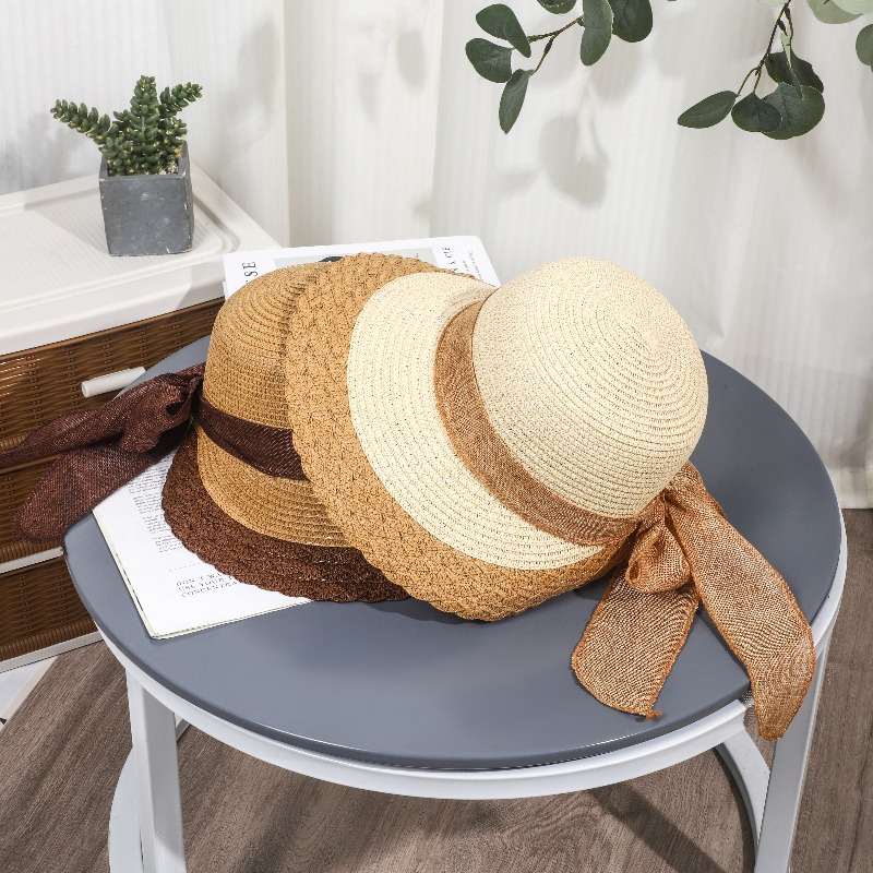Top hat, flat-topped straw hat, women's summer beach trip, versatile sun protection hat, men's straw woven sun hat, women's beach hat Specification image