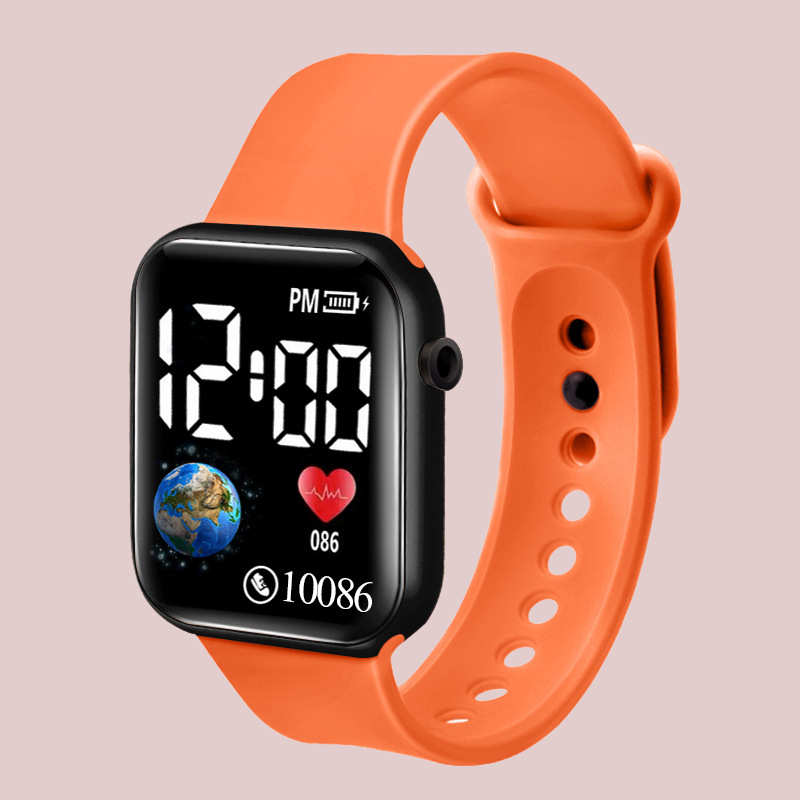 跨境爆款方块地球形LED电子表单孔表带简约时尚手表实力直供细节图