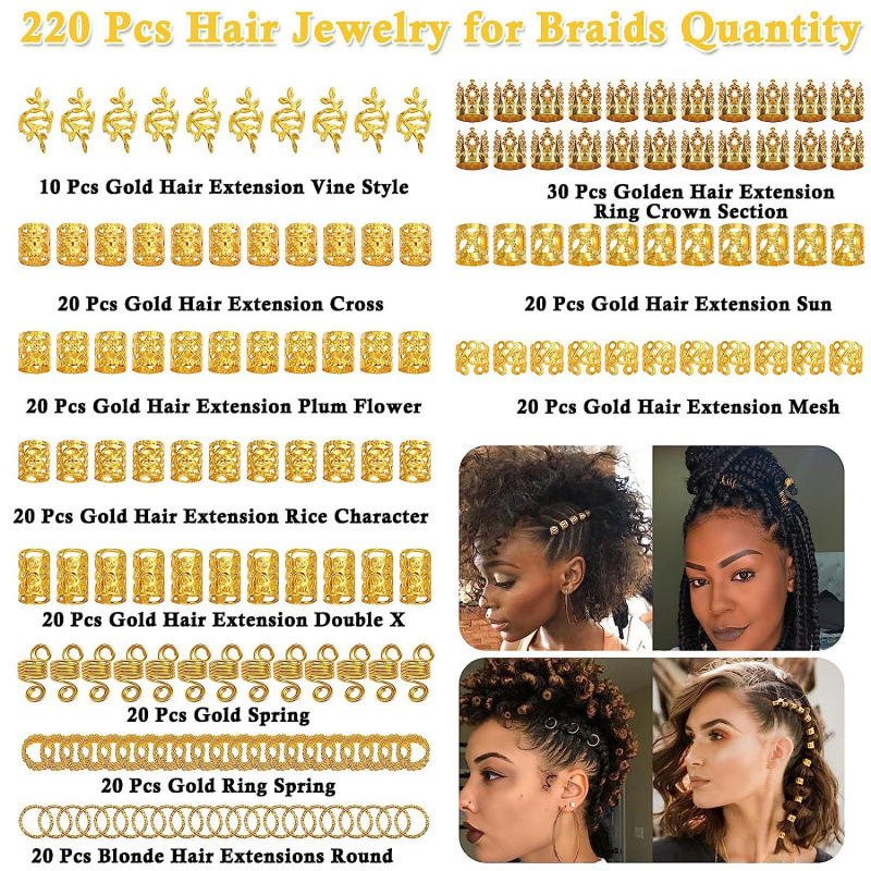 220 diy braid sets for women, braids, braid rings, spring and golden flower tube hair accessories Item Picture