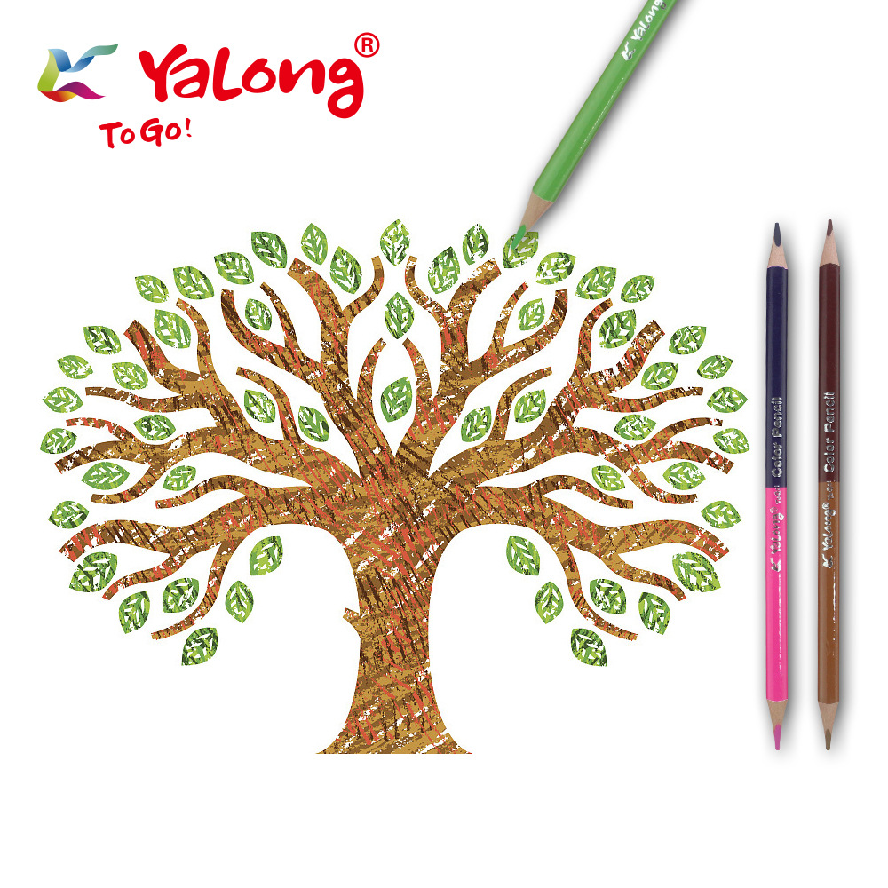 Yalong Cross-border offers 24-color double-headed pointed triangular design colored pencils, which are suitable for students' drawing Item Picture