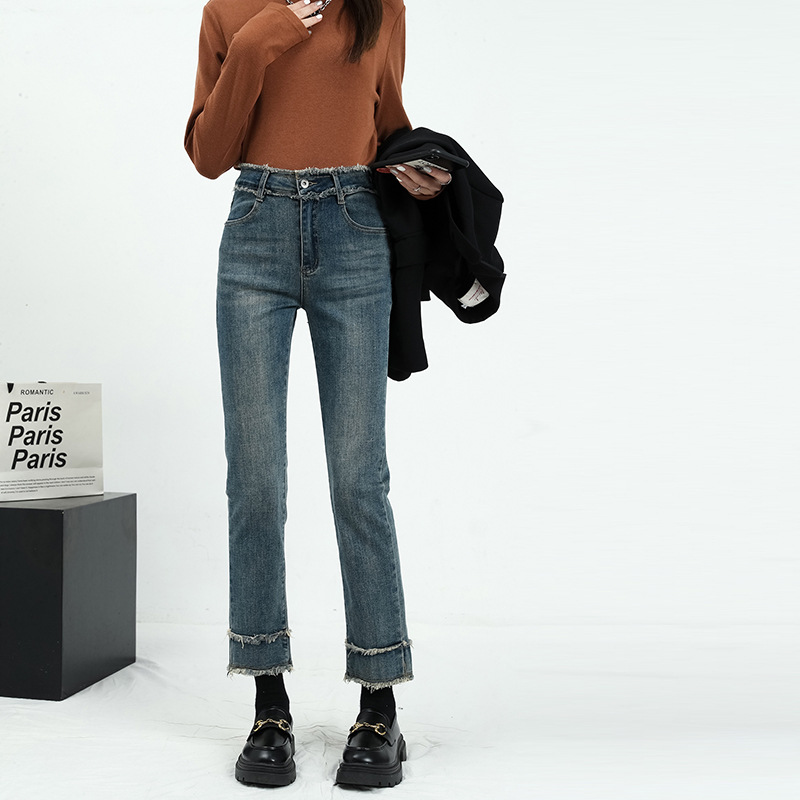 外贸定制梨形身材直筒牛仔裤女2024秋季爆款高腰宽松显瘦直筒裤子
