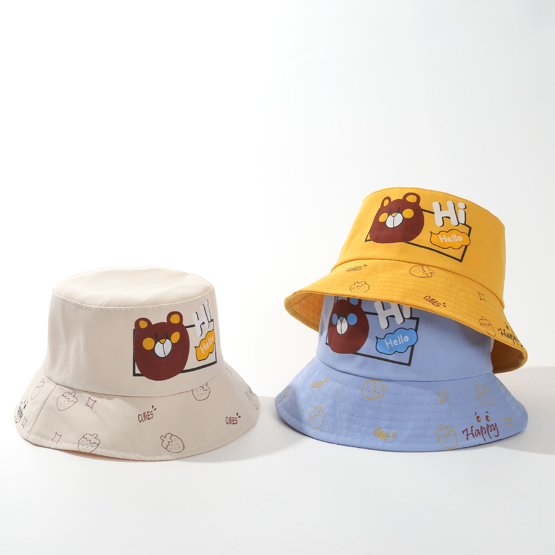 Children's fisherman hats for spring and autumn, new sunshade baby basin hats, cute cartoon and versatile bear hats, Korean version for export Specification image