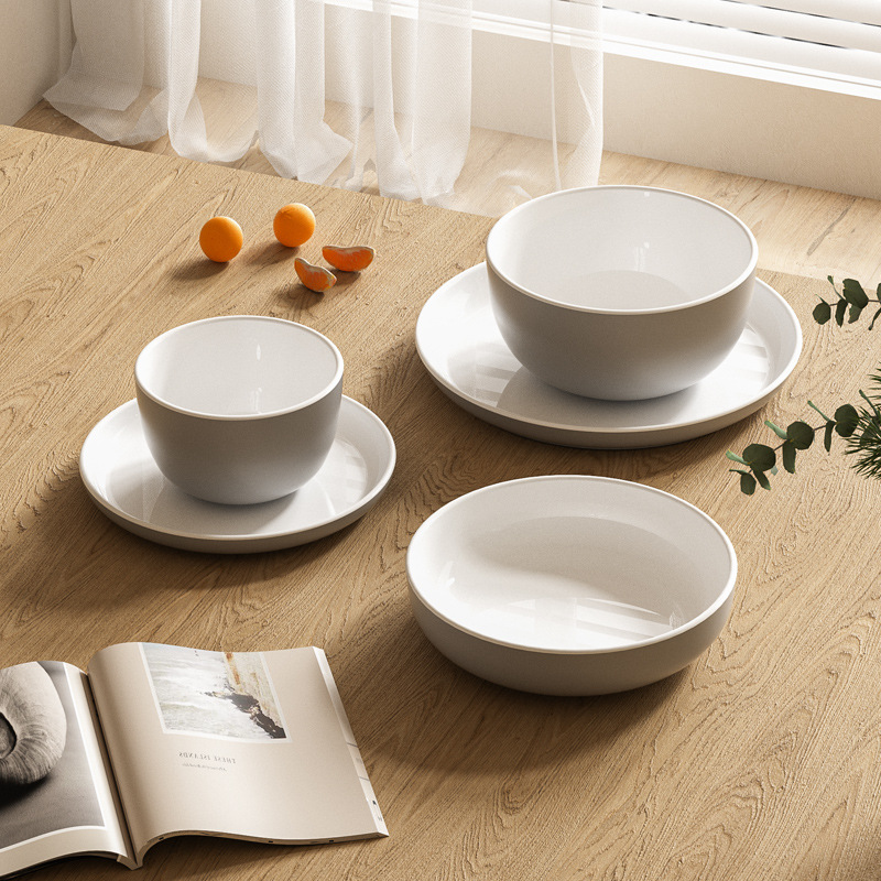 Customized two-color melamine tableware set, dinner plates, saucers, small plates, rice bowls, noodle bowls, soup bowls, fast food Specification image