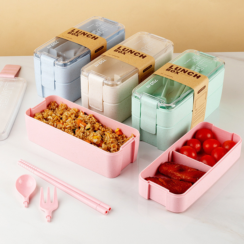 Japanese-style double-layer lunch box with tableware, large-capacity InS-style fresh-keeping box, portable lunch box, can be labeled for cross-border consignment