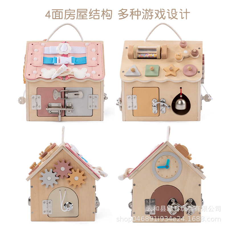 Bebé montessori educación temprana inteligencia ocupado caja de bloqueo movimiento fino ejercicio forma cognitiva spinning gyro 1 Specification image
