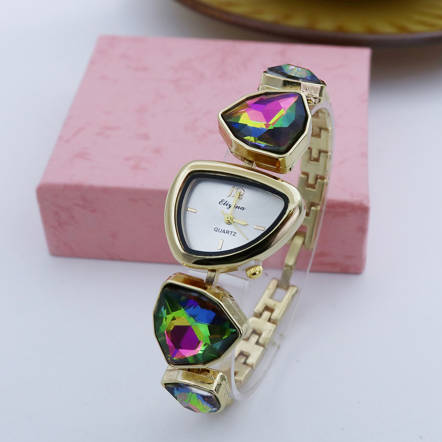 Cross-border bestseller irregular large diamond versatile women's watch, light luxury niche colorful diamond-encrusted irregular-shaped fashion bracelet watch