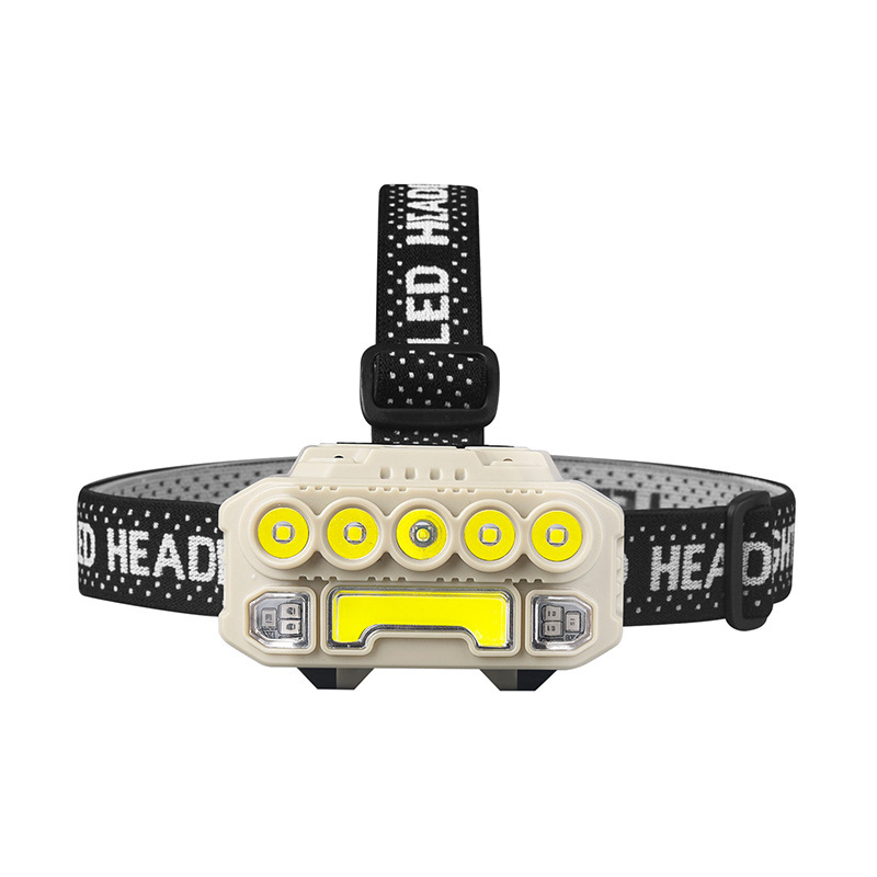 LED plastic headlamp, outdoor cycling and night running strong headlamp, USB charging with red and blue flashing sensor headlamp