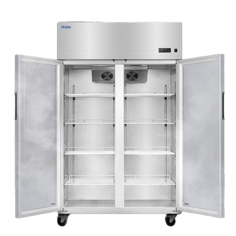 Haier glass door double-door freezer, commercial stainless steel refrigerated display cabinet, canteen, hotel, restaurant and kitchen fresh-keeping cabinet Item Picture