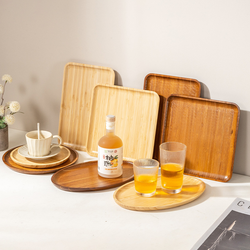 Household bamboo trays, restaurant tea set trays, hotel square tea and snack plates, simple Japanese bamboo fruit and pastry plates details Picture